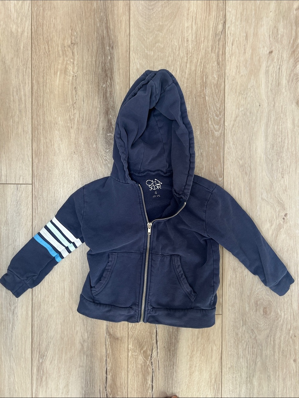 Chaser Kids Size 4 Navy Zip Hoodie Striped Sleeve Vintage Wash